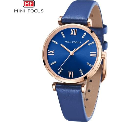 MINI FOCUS Women Watches Women Fashion Blue Quartz Watch Lady Leather Watches Band High Quality Casual Waterproof Wrist Watch
