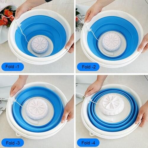 Mini Ultrasonic Washing Machine Foldable Bucket Type USB Laundry Clothes Washer Cleaner for Home Travel