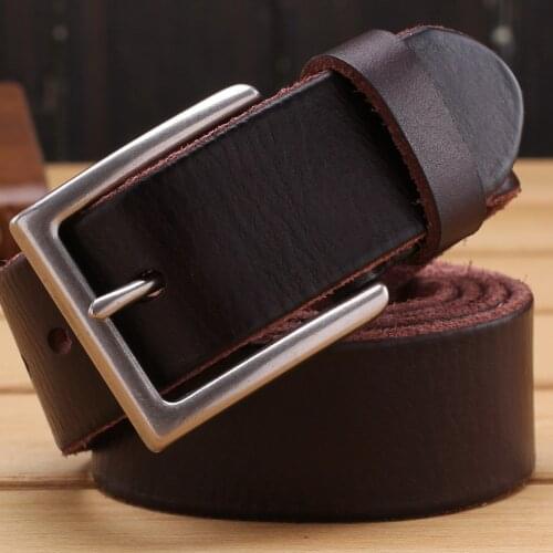 2019 vintage cowboys 100% real full grain genuine leather pin buckle belt men high quality ceinture soft coffee luxury jeans 3.8