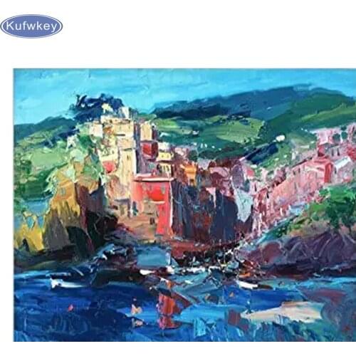 Riomaggiore Cinque Terre Mosaic Drill Resin 5D Diy Diamond Painting Embroidery Cross Stitch Kit Landscape Needlework Decorations