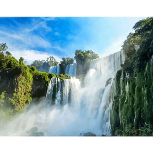 Painting By Numbers DIY Dropshipping 40x50 50x65cm Valley Waterfall Scenery Handmade For Living Room Wall Decor Oil Painting