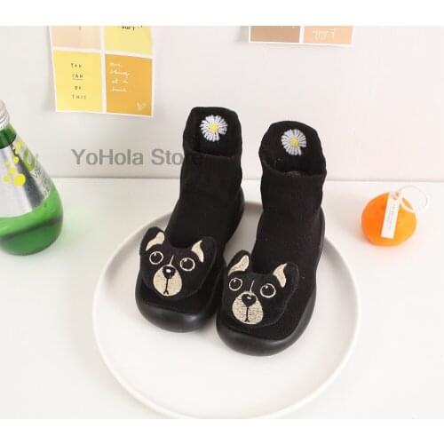 Black Dog Toddler Shoes Boys Girls First Walkers Spring Autumn Cartoon Animal Kids Baby Rubber Sole Anti Slip Kids Socks Shoes