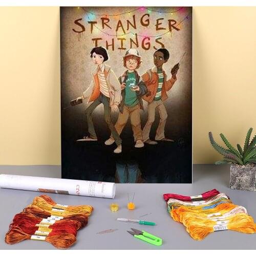 Stranger Things Carton Printed Canvas 11CT Cross-Stitch Complete Kit DIY Embroidery DMC Threads Needlework Craft Gift