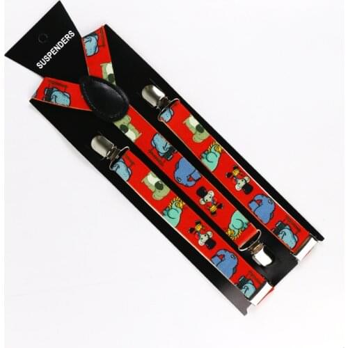 HUOBAO Adult 2.5cm Wide 3 clips On Adjustable Red Elephant Animal Print Suspenders Braces For Men Women