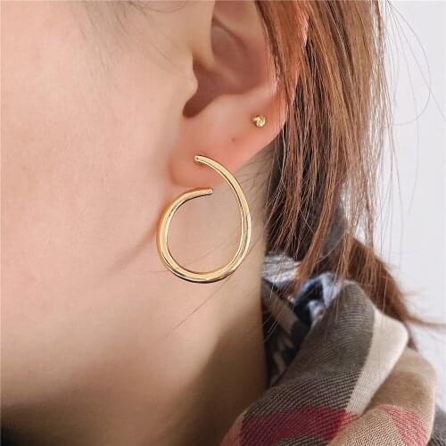 Casual Gold Color Plating Almost Oval Stud Earrings For Women Girl Bohemia Chic Geometric Irregular Party Dinner Jewelry
