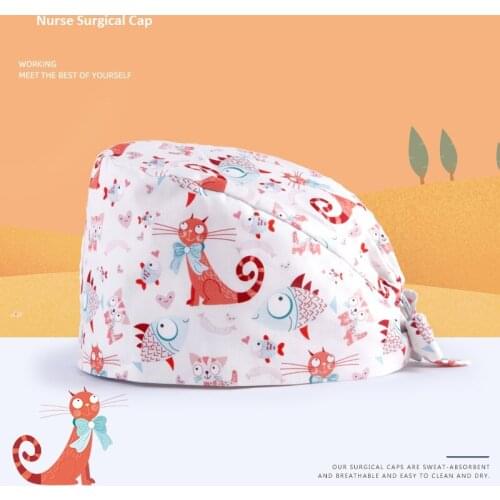 New Pet/Denistry Clinic Women Men Scrub Cap,Nurse Accessories,Fish Cat Printing Dust-free Work Hat