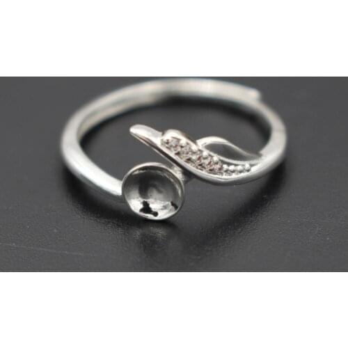 Silver Plated Adjustable Blank Ring Base Micro Paved Zircon Fit Pearls Cabochons Cameo Setting For DIY Women Pearls Ring Jewelry