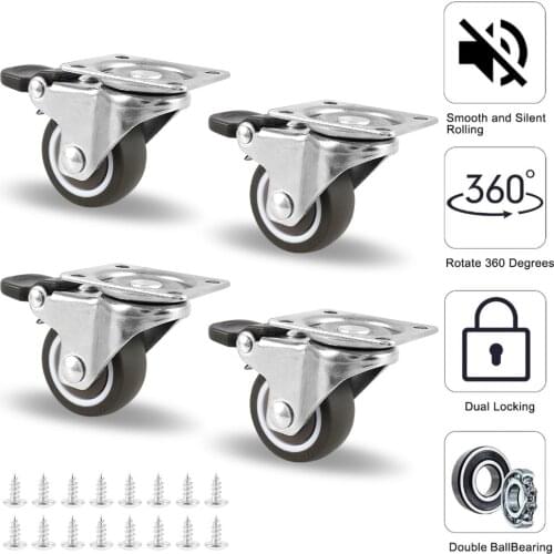 4pcs Furniture Casters Wheels Stainless Steel Castor Swivel Caster Furniture Office Rubber Roller Rotating Transport Wheels