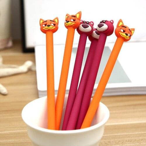 1lot=48pcs!cute Cartoon Creative Fox Strawberry Bear Animal Gel Pen Unisex Water Pen Black Ink Sign Pen Office School Stationery