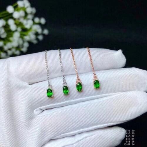 Natural green diopside Stone Ear Line S925 silver natural gemstone drop earrings fashion round woman girl gift birthday jewelry