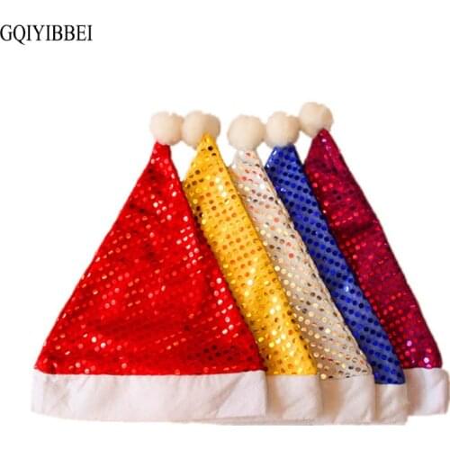 GQIYIBBEI 5 Colors Sequin Christmas Hat Cap Santa Claus Decoration Props Adult Children Birthday Hat Party Supplies Gift