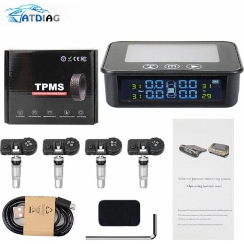 TPMS Solar Power Tyre Pressure Monitoring System with 4 Sensors LCD Real-time Display Car Tire Pressure Auto Alarm System