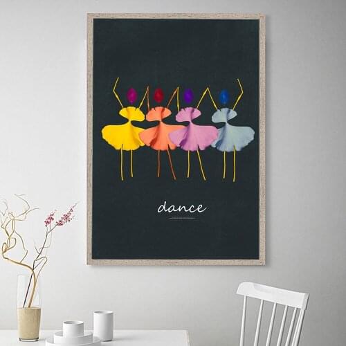 Nordic Poster Minimalist Cartoon Botanical Canvas Colorful Ginkgo Dance Painting Art Print Wall Picture Living Room Home Decor