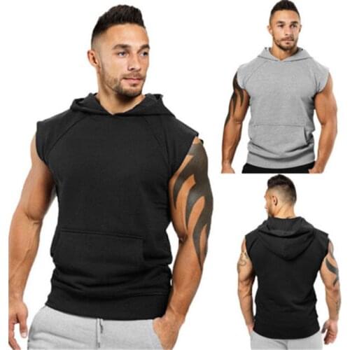 Men Muscle Sleeveless Hoodies Tank Top Bodybuilding Gym Workout Tee Top High elasticity fitness vest muscle Top Tees Plus Size