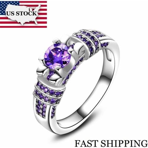 US STOCK Uloveido Wedding Rings for Women Engagement Ring with Stone Silver Color Purple Ringen Anel Feminino 5% Off HR259