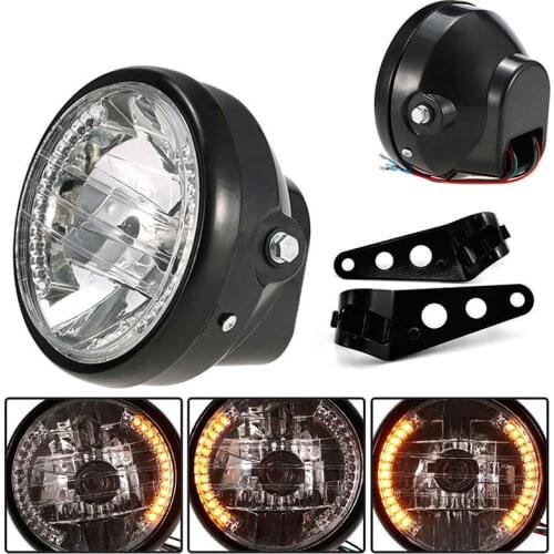 Universal Black 7 Inch Motorcycle Headlight H4 35W LED Head Lamp 9 Wires Turn Signal Light Mount Bracket