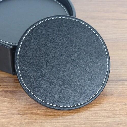 Pack of 6PCS Durable PU Leather Cup Mat Round Cup Coaster Pad Tea Cup Cushion Drinks Bowl Holder Tableware Placemat PU Coaster