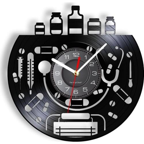 Physician Equipment Vinyl Record Wall Clock Phd Doctor Nursing Tools Handicraft Wall Clock Medical Clinic Decor Therapist Gift