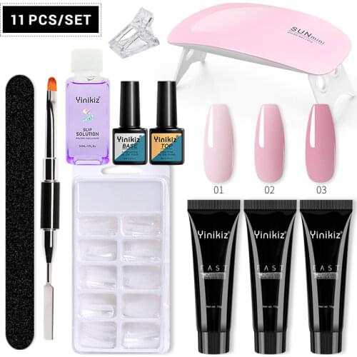 Yinikiz 3 Color/Set Pink White Clear Crystal Uv Builder Gel Tips Enhancement Slip Solution Poly Extension Nail Gel