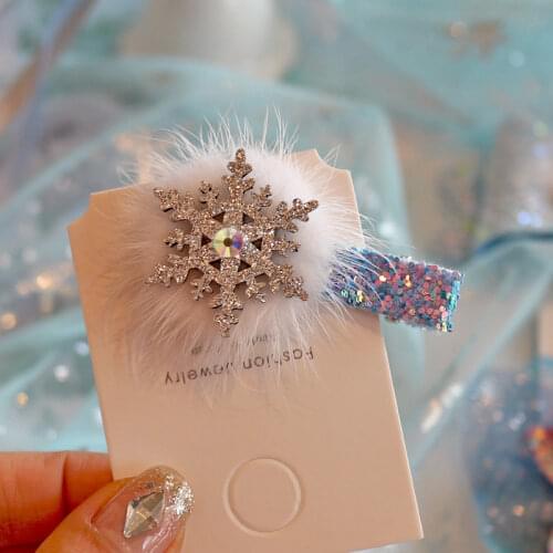 1PC Blue Glitter Rhinestone Snowflakes Hair Clips Lovely Kids Alligator Clips Simple Hairpin School Barrettes