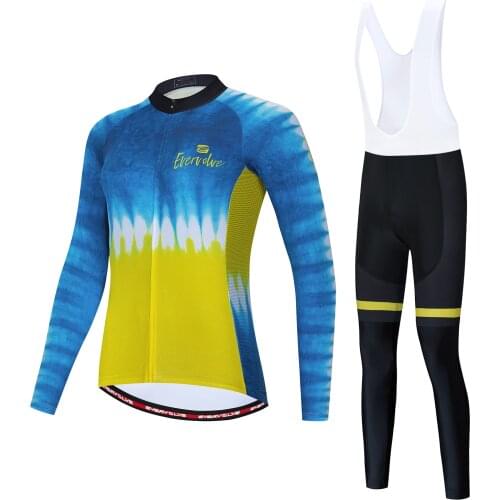 Evervalve Spring and Autumn Womens Outdoor Cycling Training Long Sleeve Shirt Blue Gradient Strap Suit