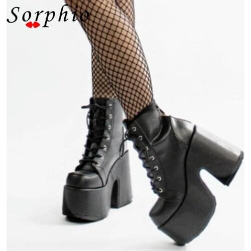 2021 Platform High Heel Lace Up Ankle Short Goth Boots For Women Fashion High Quality Shoes Ladies Winter Autumn Popular Brand