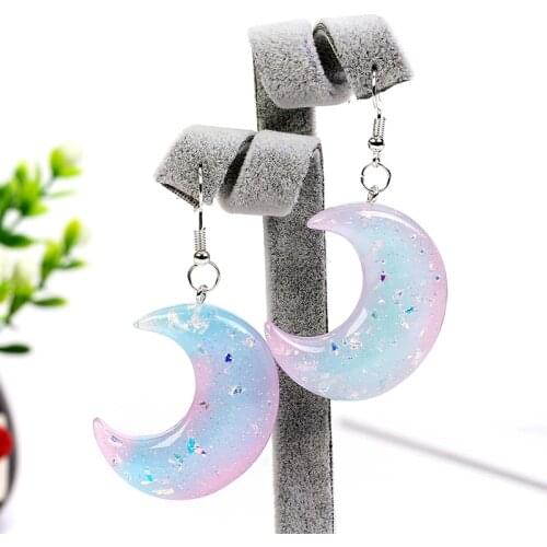 1pair Fashion Craft Glitter Moon Drop Earrings Resin earring for Birthday Gift Child Girls Teens Jewelry