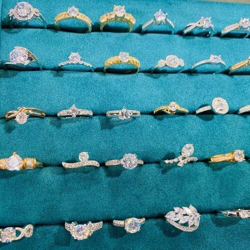 100Pcs/Lot Wholesale Copper Fashion Fancy Rings With Cubic Zirconia Mix Styles For Women Or Men