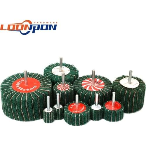 20-100mm Interleaf Non-woven Flap Sanding Wheel 6mm Shank Fiber Abrasive Scouring Pad Polishing Grinding Wheel For Metal 2-20pcs