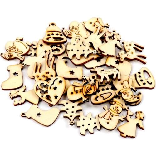 20Pcs Wooden Christmas pattern Natural Scrapbooking Craft For Embellishments Handmade DIY Handicraft Decoration DIY 30mm MZ376