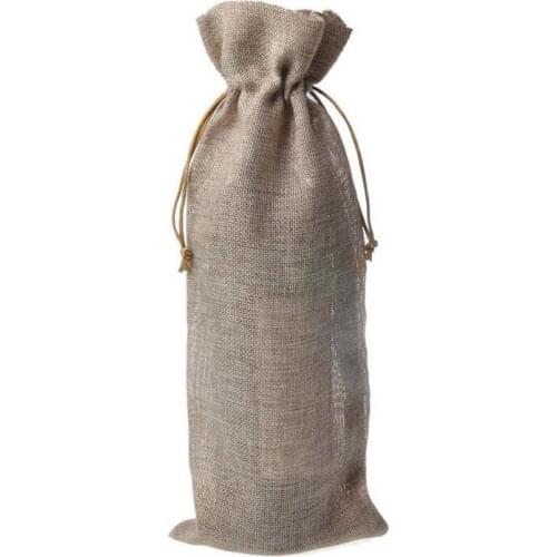 300pcs/lot Jute Wine Bottle Bags 16cmX36cm Champagne Covers Linen Drawstring Christmas Wedding Party Gift Pouches Packaging