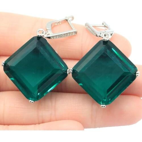 30x12mm Lovely Delicate Fine Cut Created Green Peridot Bright Zircon For Womans Daily Wear Silver Earrings