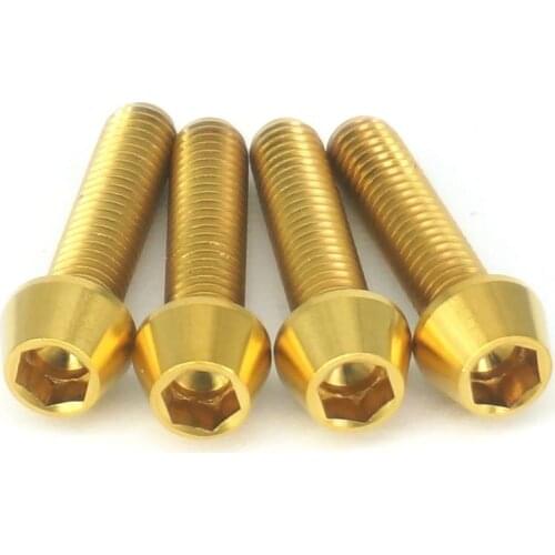 4 PCS M6x25mm Golden GR5 Titanium Cone Head Screw Bolts For Biketrial Hub