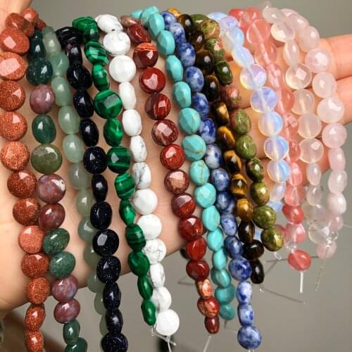 5*8mm Natural Coin Shape Stone Beads Faceted India Agates Opal Tiger Eye Quartz Jades Bead for Jewelry Making DIY Bracelet 7.5