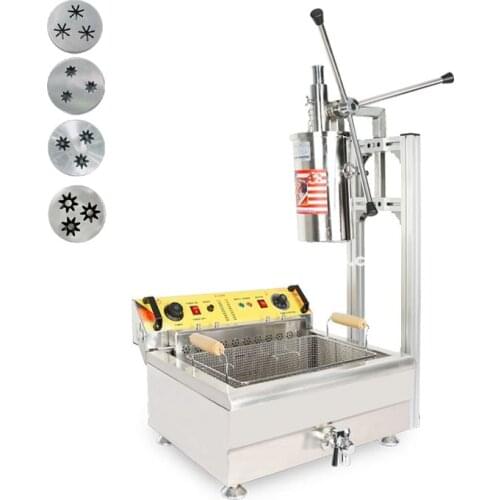 Free Shipping 3-hole Nozzle Heavy Duty 5L Manual Spanish Churros Donuts Maker Machine with 30L Electric Fryer 700ml Filler