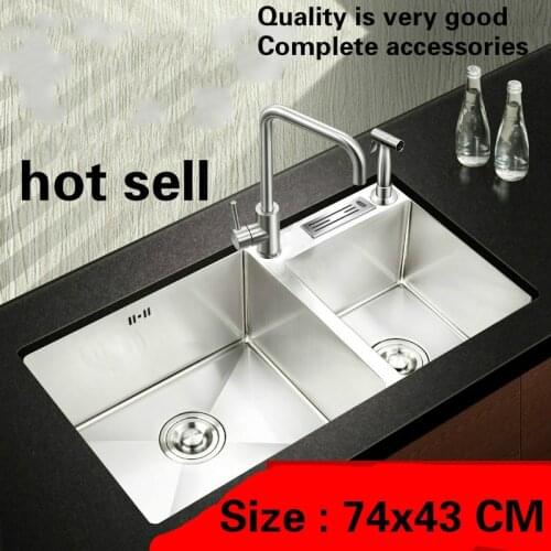 Free shipping Hot sell high quality apartment kitchen manual sink double groove do the dishes mini 304 stainless steel 74x43 CM