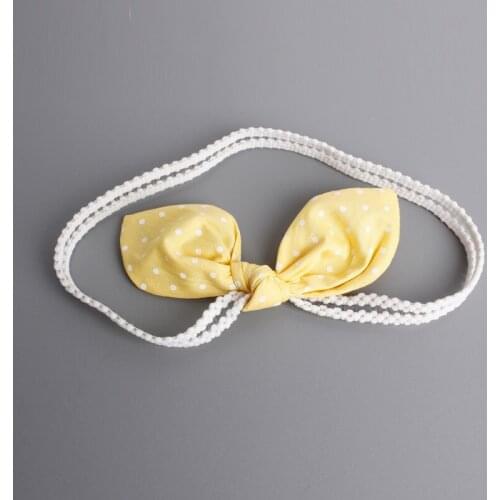 Boutique 10pcs Fashion Cute Yellow Rabbit Ears Soft Headbands Solid Polka Dot Bow Adjustable Elastic Hairbands Princess Headwear