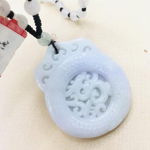 Pure natural Emerald jade hand carved light purple retro flying dragon pendant tricolor jade bead necklace men and women sweater