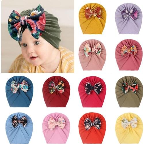 Newborn Baby Cap Flower Big Bowknot Baby Hat Soft Velvet Baotou Indian Hat Bonnet Spring Infant Toddler Turban Beanie Kids Hat