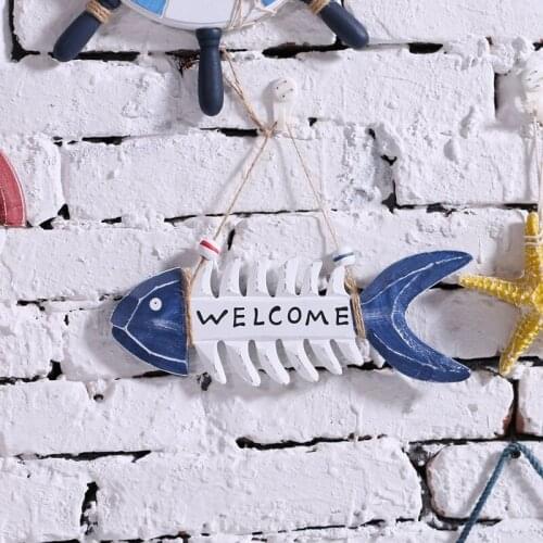 WELCOME Fish Skeleton Fish Nautical Wall Hanging Vintage Wood Sign Decor DIY