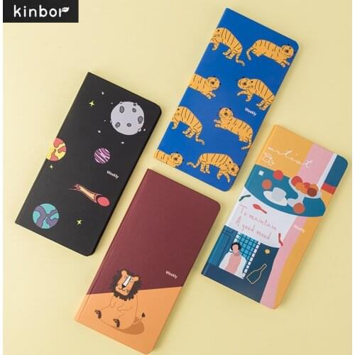 Kinbor 2021 Weekly Planner Notebook ,Lion/Tiger/Space Patter Grid Small Efficiency Plan Book Self-Filling HandAccount Journal