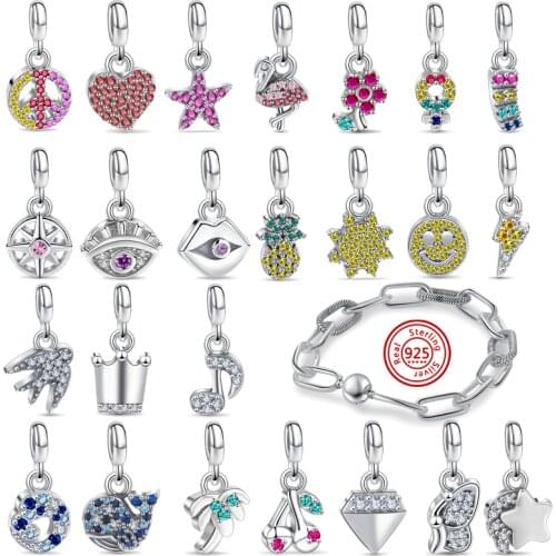 Hot 925 Sterling Silver My Love Starfish Flamingo Flowers Mini Pendant Charm Beads Fit Original Pandora Me Bracelet DIY Jewelry