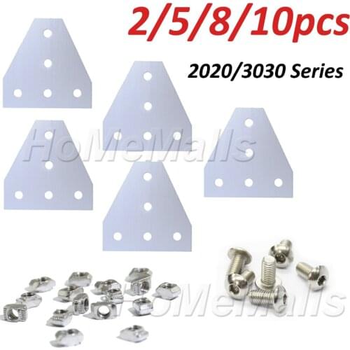 5 Hole T-type Silver Joint Board Plate Corner Angle Bracket Connection Strip for 2020/3030 Aluminum Profile 3D Printer Frame