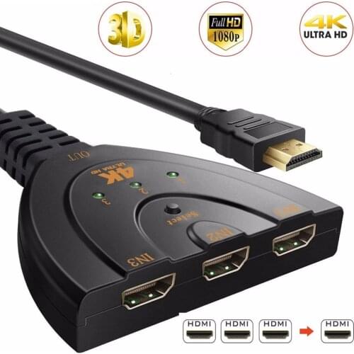 4K*2K 3D Mini 3 Port HDMI Switch 1.4b 4K Switcher HDMI Splitter 1080P 3 in 1 out Port Hub for DVD HDTV Xbox PS3 PS4