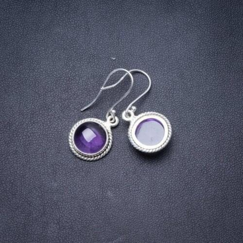 Natural Amethyst Handmade Unique 925 Sterling Silver Earrings 1.25" Y3666