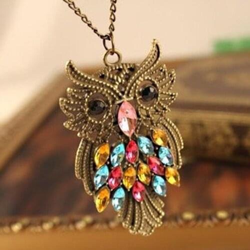 2021 new arrival Fashion unique owl color rhinestone necklace jewelry accessories gift wholesale for women