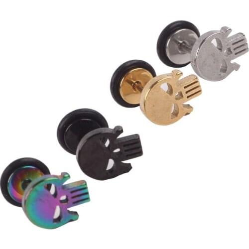 Skull Fake Ear Plug Flesh Plugs cheater Tapers Stainless steel Fashion Ear Piercing Body Jewelry for Men woman