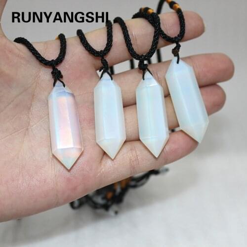 1PCS Natural Crystal Pendant opal white Stone Necklace Quartz semiprecious Jewelry Making Reiki Double Terminated Point