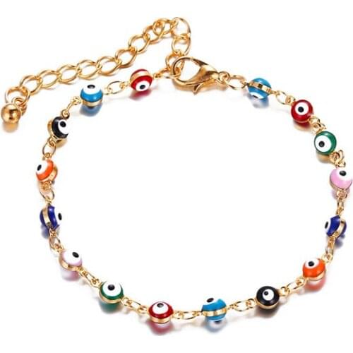 18K Gold Plated Alloy Seven-Color Demon Eye Foot Chain Water Drop Devil Eye Beads Anklet Accessories For Women