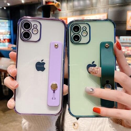 Wrist Strap Electroplating Clear Phone Case For iPhone 12 11 Pro Max X XR XS Max 7 8 Plus Transparent Soft Acrylic Back Cover